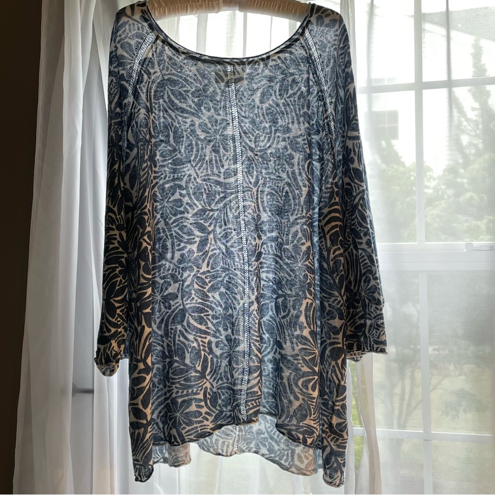 Sigrid Olsen 100% Linen Blue and White Floral Pullover Size 2X Coastal & Flowy - Picture 5 of 12